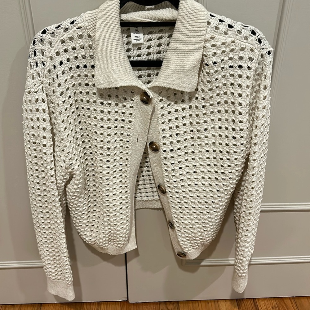 H & M Cream Crocheted Cardigan S